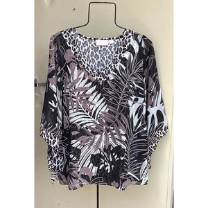 Belle Kim Gravel 2 Piece Blouse & Tank Set Womens Med/10-12 Tropical/Animal